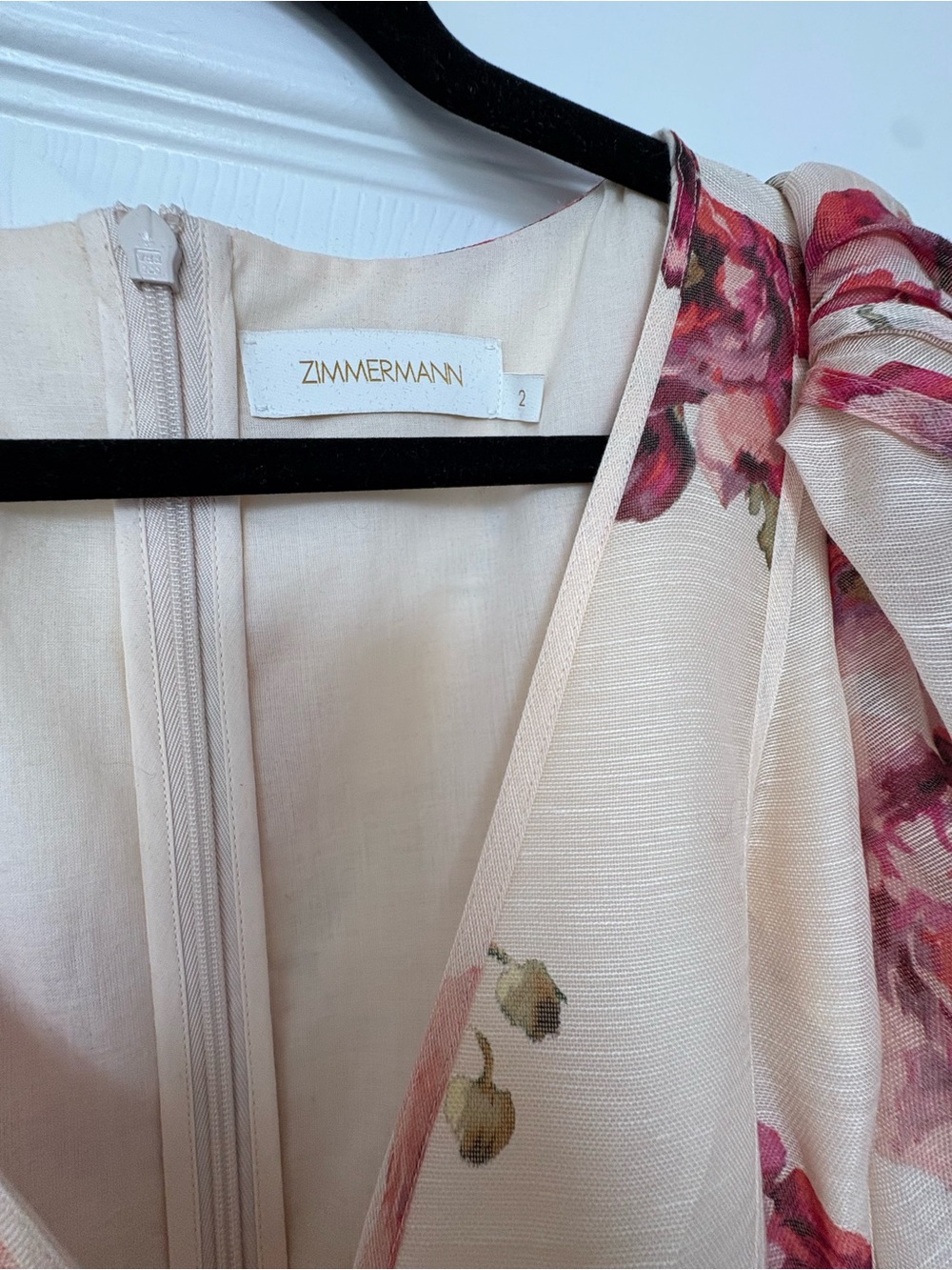 NWOT Zimmermann Cream Floral Mini Dress with Pink Red Blooms AUS2-US8 - Picture 3 of 5